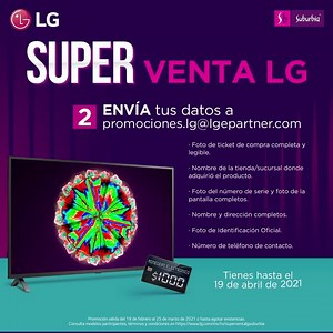 Con la exclusiva SUPER VENTA LG en Suburbia podrás disfrutar imágenes con los Colores Más Puros, compra un LG TV modelo 50NANO79UNA y recibe un monedero electrónico con valor de $1,000 MXN. Consulta términos y condiciones en https://www.lg.com/mx/tv/superventalgsuburbia | LG Global