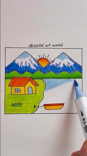 ✅ Reverse Play ✅ How to Draw Beautiful Scenery of Mountains and Lake | Step by Step Guide for kids