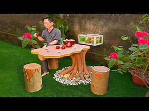 Tips to DIY outdoor table with mini aquarium from cement and glass bottles