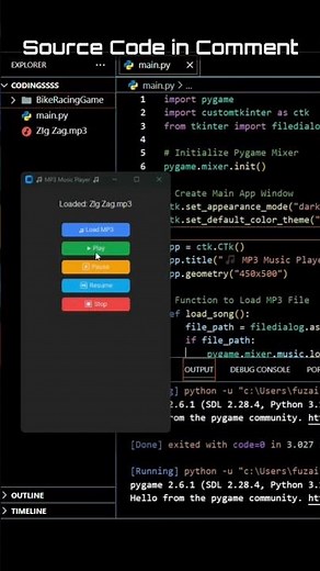 🎵 Python MP3 Player - Load & Play Music Instantly! 🚀🔥 | #Python #MP3Player #Coding #Shorts