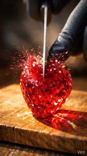 Cutting a Ruby Red Glass Strawberry—Perfectly Satisfying #asmr#satisfying#glassfruit#oddlysatisfying