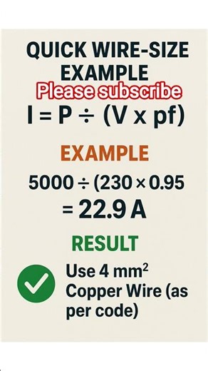 Wire Size Calculation (Quick Guide) |Wire Size Formula P ÷(V × pf) Example.