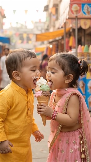 Two cute baby yummy icecream. #cutebaby #shortsfeed #icecream #baby