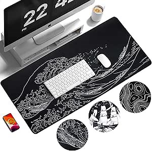 EIMMBD Sea Wave Large Mouse Pad, Gaming Mouse Pad Desk Pad, Extended Japanese Ukiyo-e Gaming Mousepad 31.5x11.8inch Mouse Mat with 3mm Non-Slip Base for Gaming Home Office Work (Japanese Sea Wave)