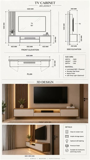 Design TV Cabinet in 2D & 3D | AutoCAD & SketchUp Tutorial for Beginners. #viral #2d #3d #tvcabinet