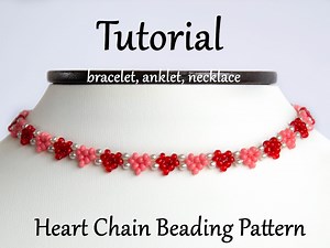 Valentine's Heart Beading Tutorial, Seed Bead Hearts Daisy Chain Beaded Bracelet Anklet Necklace, Bead Weaving Pattern PDF Instruction DIY - Etsy