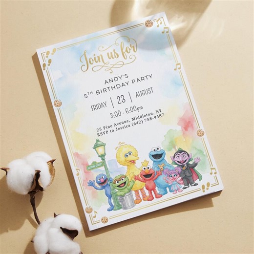 Sesame Street Inspired Birthday Invitation, Watercolor (editable Digital Template, Printable, Instant Download, Canva, Evite Card) - Etsy
