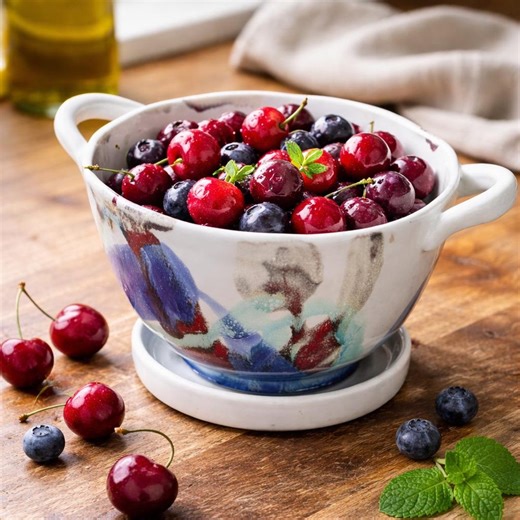 Handmade Ceramic Berry Colander With Plate – Rustic Pottery Fruit Strainer Bowl - Etsy