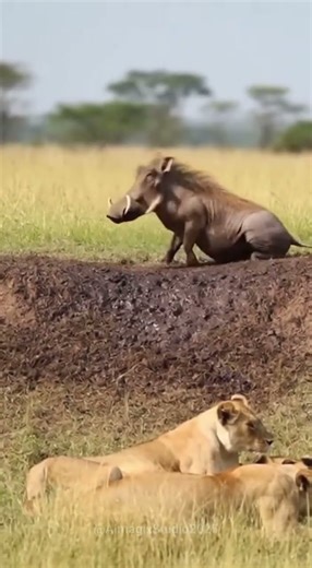 Wild Boar Rolls Into Two Lions! 😂 Funniest Real Wildlife Moment in Africa #wildlifeentertainment