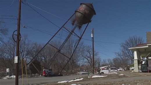 Water tower demolition in Missouri narrowly misses residential porch