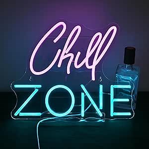 Chill Zone Neon Signs for Wall Decor Dimmable LED Neon Light USB Powered Light Up Signs for Home Lounge Game Room Bar Bedroom Wall Art Man Cave Decor