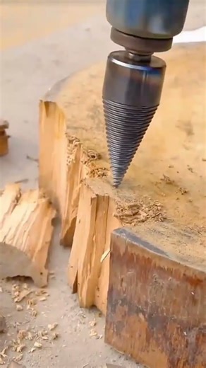Splitting Wood with a Log Splitter Drill Bit #shorts