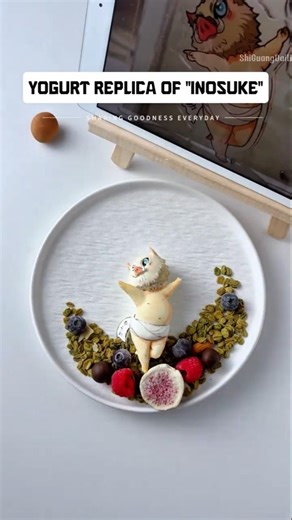 create a 3D version of Inosuke from Demon Slayer using dry yogurt #demonslayer #yogurtbowl #inosuke