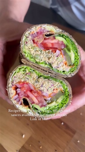 Wrap food prep tip! One recipe batch makes 2 full wraps which is around 4 meals. Whenever we make wraps, we fill both and have a meal for each of us that day and then a meal for each of us the next day! It really helps to wrap both of them up and have a nice “to go” meal the next day. Bonus tip: the wrap you eat right away is a great time to use wet ingredients like tomatoes, cucumber and fermented foods like pickles and sauerkraut. Avoid these wetter ingredients in the second wrap to avoid sogg