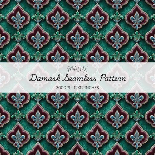 Green Damask Pattern Digital Download, Seamless Floral Print, Fabric Design, Wallpaper, Scrapbook Paper, Dark Jewel Tone, Instant Download - Etsy