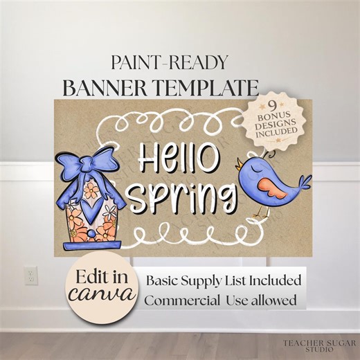 Hello Spring Banner Template | Paint-ready Canva Design (digital Download) - Etsy