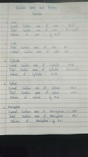Class 9th maths surface areas and volumes formulas