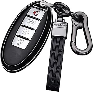 ontto Car Key Fob Case with Keychain Fit for Nissan Car Key Shell for Altima Rogue Sentra Pathfinder Frontier Maxima Titan Murano Kicks Keyless Entry Remote Black