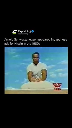 Explaining on Instagram: "In the 1980s, Arnold Schwarzenegger appeared in a series of Japanese commercials for Nissin, the company best known for its instant noodles. At the time, it was common for major Hollywood stars to film advertisements exclusively for the Japanese market, often taking on playful or exaggerated roles that audiences outside Japan rarely saw. Schwarzenegger, already a global action icon thanks to films like ‘The Terminator’ and ‘Conan the Barbarian,’ brought his larger than