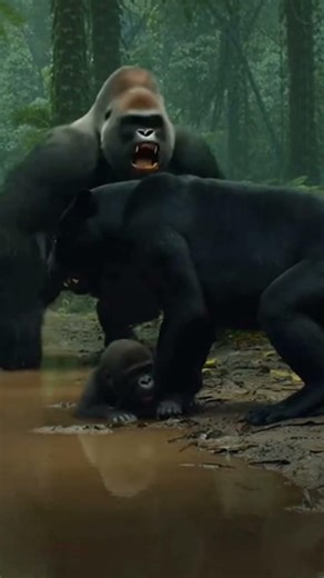 Panther Attacks Baby Gorilla... INSTANT REGRET! 😱🦍 #gorilla #panther