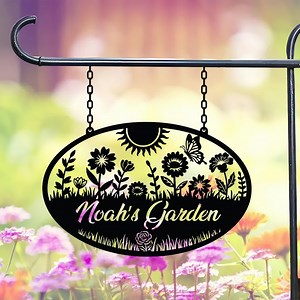 Personalized Garden Sign Metal, Custom Flower Garden Plaque, Floral Metal Yard Sign, Garden Name Sign Outdoor, Decorative Garden Decor - Etsy