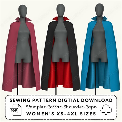 Vampire Collar Cape Pattern | Womens Cosplay XS-4XL (PDF Digital Download) - Etsy