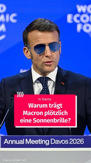 FUNKE on Instagram: "Mit einer Sonnenbrille hat Frankreichs Präsident Emmanuel Macron auf dem Weltwirtschaftsforum in Davos für Rätselraten gesorgt. Auch am Rednerpult setzte er die Pilotenbrille nicht ab und ging in seiner Ansprache auch nicht auf die Brille ein. Allerdings hatte er vor fünf Tagen bereits bei einem Termin in Frankreich, bei dem er erstmals mit Brille eintraf, für Aufklärung gesorgt. Der Grund dafür, dass er die Brille trage, sei eine harmlose Entzündung am Auge. „Bitte entschul