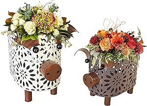 Farmhouse Metal Pig Housewarming Table Decor Narrow Pig Basket with Handle Shelf decor for Kitchen Bathroom Bedroom Living Room Set of 2