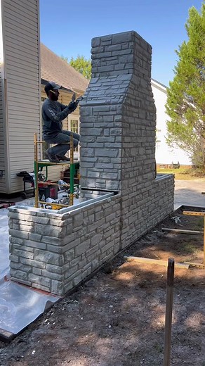 Before and after. Gfrc panels were used in this beautiful outdoor fireplace. #xtremeconcreteservices #stampedconcrete #stampedconcretepatio #concrete #concretelife #outdoorlife #outdoorlivingspace #outdoorlivingroom #fireplace #gfrc #fyp #foryoupage