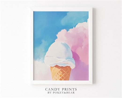 Ice Cream Cone Painting, Printable Nursery Art, Pastel Ice Cream Decor, Watercolor Wall Print, Playful Soft-serve, Digital Download 512 - Etsy