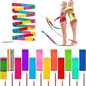 ZukoCert 12 Pack Ribbon Dancer Wand for Kids Streamer Wand for Talent Shows, Rhythmic Gymnastics and More Or Birthday Party Decorations