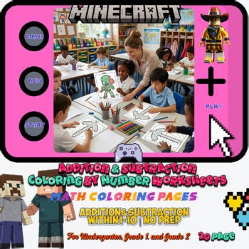 Math Coloring Pages | Addition&Subtraction Within 10 + Minecraft Style