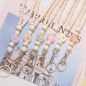 Daisy Teacher Lanyard,personalized Wood Bead Lanyard,boho Teacher,badge Holder,nurse Teacher Gift, Wood Beads and Gold Lanyard, ID Badge - Etsy