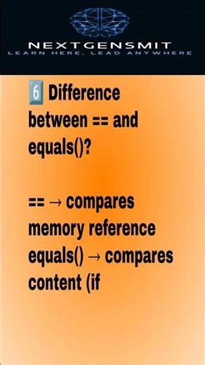 equals & ==. #Java #JavaDeveloper #Programming #LearnJava #CodingShorts #JavaInterview