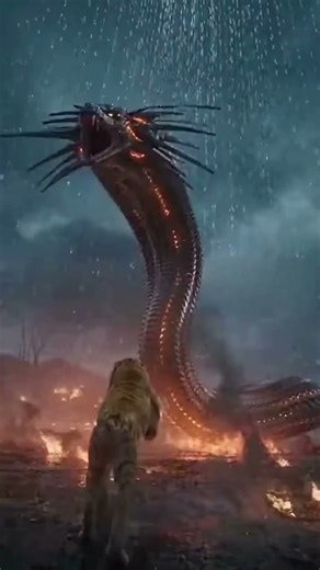 “When fire meets storm… legends rise.”🐍😱🦁 #snake #lion #viral #trending #shorts #fyp #viralvideo