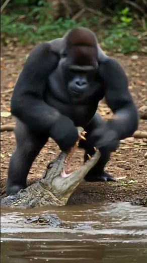 Gorilla vs Crocodile!!! Angry gorilla punch multiple time to the crocodile🦍🐊