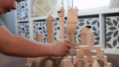 Pidoko Kids Wooden Blocks - 100 Pcs - Building Blocks for Toddlers - Includes Storage Container with Shape Sorter Lid - Natural Beech Wood Blocks - Preschool Learning Toys Stacking Block