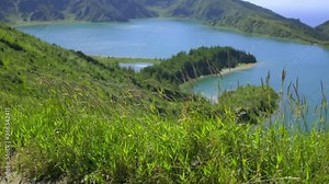 Scenic view over the landscape nature in the Fire Lagoon (Lagoa do Fogo), São Miguel Island in The Azores, Portugal.