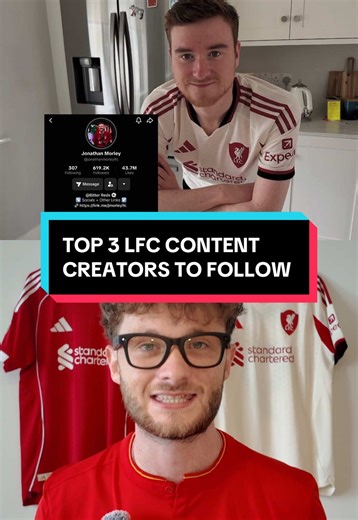 These are in my opinion the top 3 (4 😉) best LFC content creators to be following heading into 2026! Content is unmatched and the consistency and hard work is seen in their videos 👏 @Jonathan Morley @Inchident LFC @LiamOnFootball #liverpoolfc #lfc #liverpoolcontentcreator #footballtiktok #jonathanmorleylfc