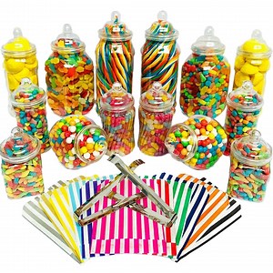14 Plastic Sweet Jars, 7 Styles, 2 Tongs, 50 Bags. Create Your Own Unique Truly Sweet Candy Buffet, Sweet Table for Your Wedding Party Event - Etsy UK