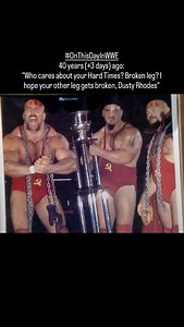 What a terrible (but terrific) trio the Russians were! Former WWWF Champion Ivan Koloff, Nikita Koloff and Krusher Krushev (Ivan from Montreal, Nikita & Krusher from Minnesota, rather than Moscow) This promo is a few weeks after Dusty Rhodes' iconic Hard Times promo and then Flair and the soon to be Four Horsemen turned on the Dream and broke his leg I forgot that Barry Darsow (the future Smash) didn't have the best Russian accent...! #OnThisDayInWWE | On This Day in WWE