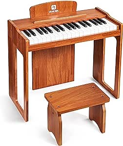 Vangoa Kids Piano Keyboard, 37 Keys Wood Digital Piano for Kids, Music Educational Instrument Toy, for Girls and Boys, Solid Wood Yellow
