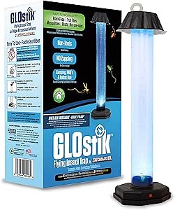 Catchmaster Glostik Flying Insect Trap 1-Pk, LED Light Glow in The Dark Sticky Fly Traps for Indoors & Outdoors, Mosquito & Bug Catcher Night Trap, Insect Killer, Home & Camping Pest Control