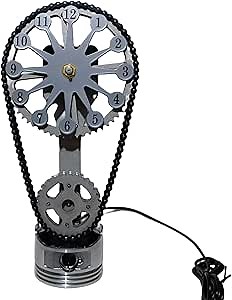 Metal Edition Rotating Gear Clock, Creative Timing Motorized Rotating Chain Clock, Chevy Small Block Timing Chain Clock,3D Creative Vintage Statue Home Decor Rotating Gear Ornaments (Silver)