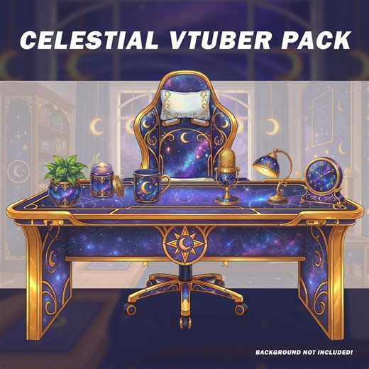 Celestial Vtuber Room Asset Pack | Cosmic Stars | Gaming Chair, Desk, Microphone | Vtuber Props | Overlay - 2D Streaming Kit - Etsy