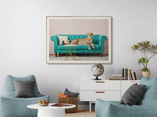 Cheetah on Sofa Print - Cocktail Lounge Animal Wall Art - Luxury Wildlife Wall Decor - Etsy