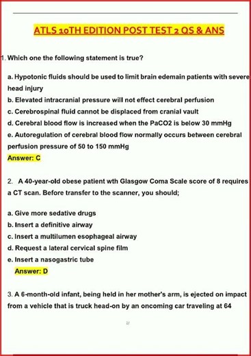 Atls 10Th Edition Post Test 2 Actual Latest Update Questionsupdate video