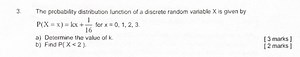 The probability distribution function of a discrete random vari... | Filo