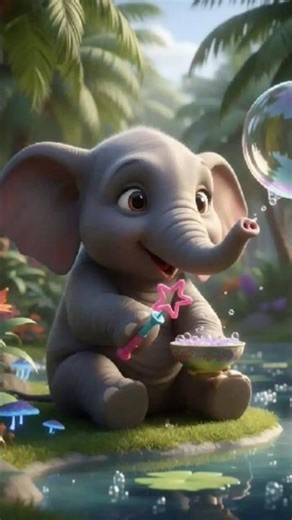 I'm Flying! 🐘🎈 Baby Elephant's Magic Bubble #shorts #elephant #fantasy