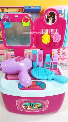 Satisfying Miniature: Pink Cute Makeup and Beauty Hairdryer Comb Set Toys ASMR (No talking)